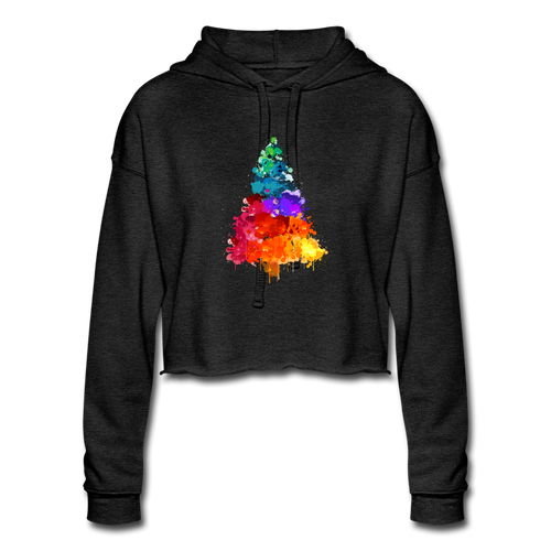 Watercolor Pine Cropped Hoodie - deep heather