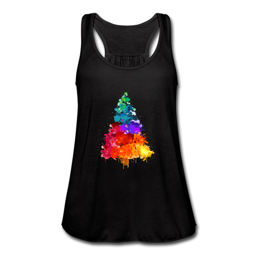 Watercolor Pine Women's Flowy Tank Top - black